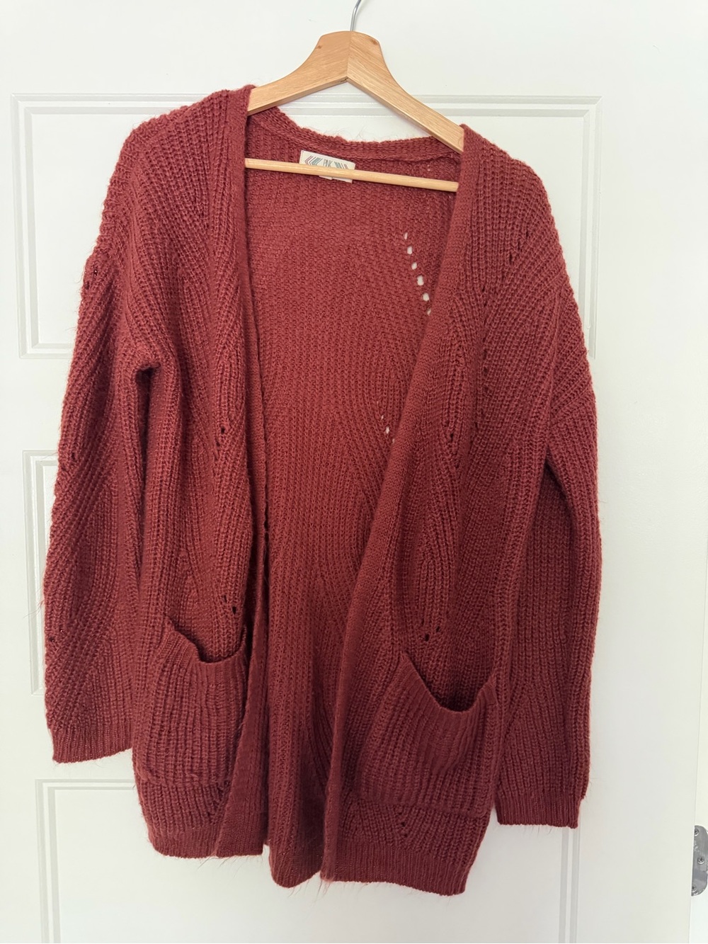 Pink Rose Open-Front Cardigan in Deep Brick